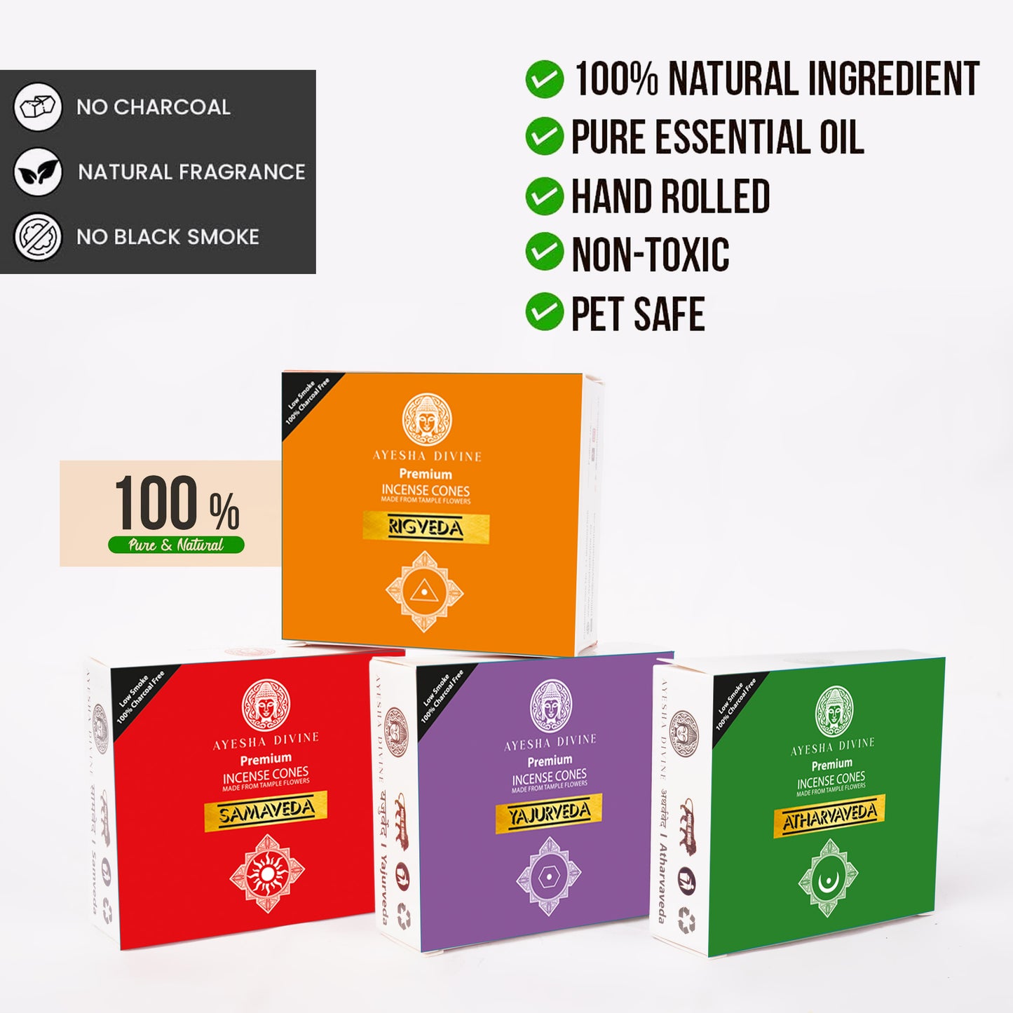 🌿 Ayesha Divine – Veda Collection Premium Incense Cones (80 Cones)