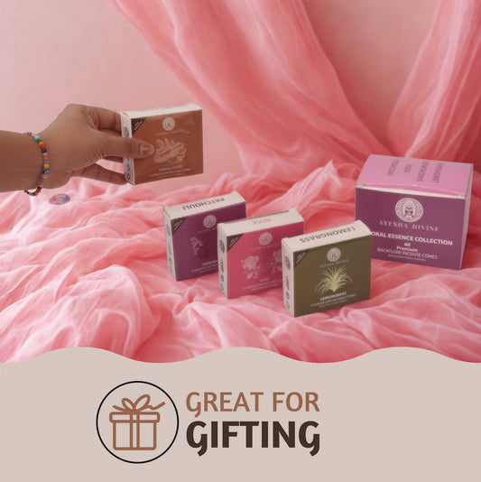 Ayesha Divine Floral Essence Collection – Premium Backflow Incense Cones (60 Cones, 4 Fragrances)