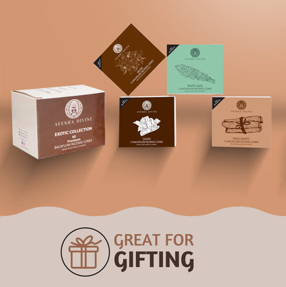 Ayesha Divine Exotic Collection – Premium Backflow Incense Cones (60 Cones, 4 Fragrances)