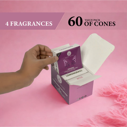 Ayesha Divine Floral Essence Collection – Premium Backflow Incense Cones (60 Cones, 4 Fragrances)